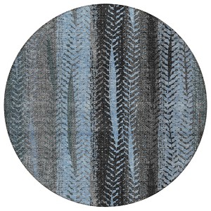 Blue Gray And Charcoal Botanical Leaves Washable Indoor Outdoor Area Rug - 1 of 4