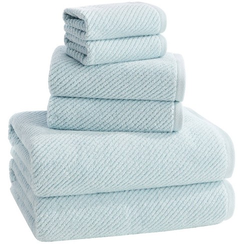 6 Pc Towel Set White Polyester Microfiber Blue Lagoon Spa Collection 2 Fast Dry 