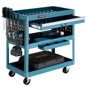 LDHTHOPI 3 Tier Metal Rolling Tool Cart Blue Heavy Duty Utility Cart 330 lbs Capacity with Lockable Drawer Wheels for Garage Workshop - 1 of 4