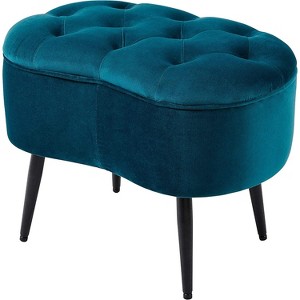 BirdRock Home Tufted Oblong Ottoman - Velvet Foot Stool - Teal - 1 of 4