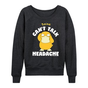 Women's - Pokémon - Psyduck Headache Lightweight French Terry Wide Neck Long Sleeve Shirt - 1 of 4