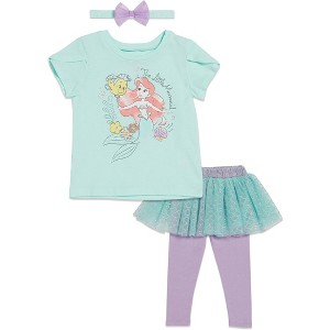 Disney The Little Mermaid Princess Cinderella Girls T-Shirt Leggings and Headband 3 Piece Outfit Set Toddler to Little Kid - 1 of 4
