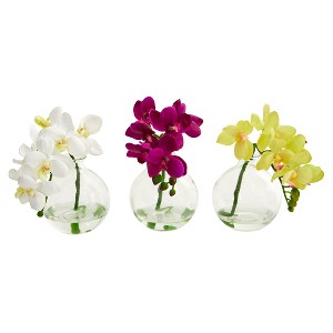 Nearly Natural 9-in Phalaenopsis Orchid Artificial Arrangement in Vase, Set of 3 - 1 of 2