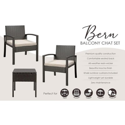 Mocha Wicker 2-Person Conversation Set with Khaki Cushions