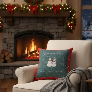 Dark Green Holiday Cuties Pillow – Climaweave Polyester, 18"x18"by Manual Woodworkers & Weavers - 1 of 3