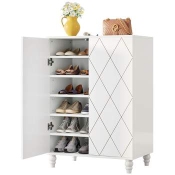 Costway 7-Tier 43.5 in. H 14-Pair White Double Rows Shoe Rack Vertical  Wooden Shoe Storage Organizer Rustic Patented JZ10125WH - The Home Depot