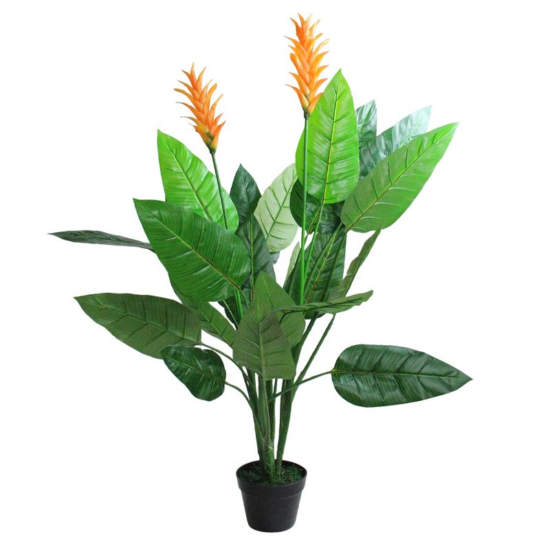 Northlight 50" Green and Orange Artificial Bird of Paradise Plant in a Black Pot, 1 of 3
