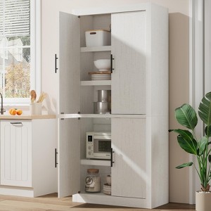 Farmhouse Retro Kitchen Storage Pantry, Pantry Storage Cabinet with 4 Doors & Adjustable Shelves, Pantry Cupboard for Dining & Living Room - 1 of 4