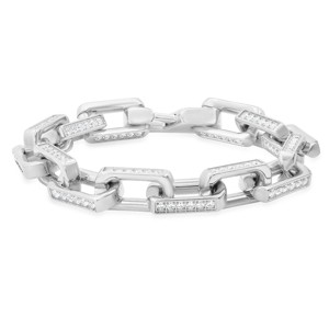 Steeltime Men's stainless steel and simulated diamonds heirloom chain link bracelet. Color Options: Silver, Gold - 1 of 4