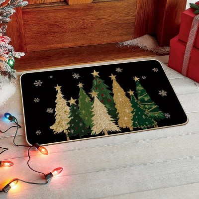thumbnail image 2 of 30*17inches Front Door Mat Welcome Doormat- Winter Ski Lift Fir Tree Monochrome Themed Sketch Non Slip Entrance Mat Low Profile Floor Mat Indoor Outdo 2 of 13