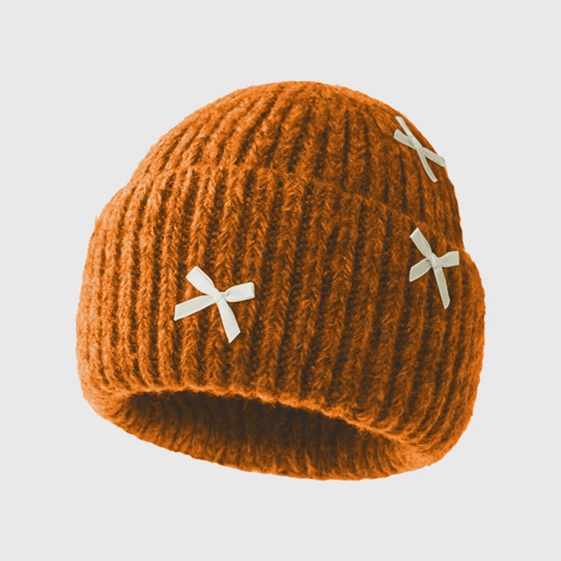 Anna-Kaci Women's Ribbed Knit Beanie with Bow Accents - Cute Soft Winter Hat for Casual Daily Wear- Brown