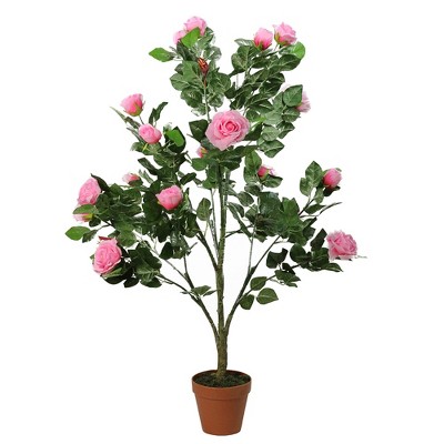 Northlight 47" Potted Green and Pink Artificial Rose Garden Tree