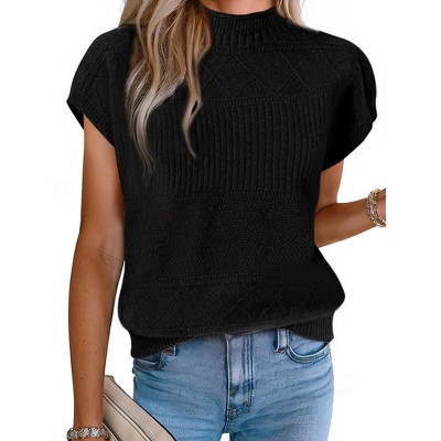 INSPIRE CHIC Women's Sleeveless Mock Neck Knitted Pullover Sweater Tops