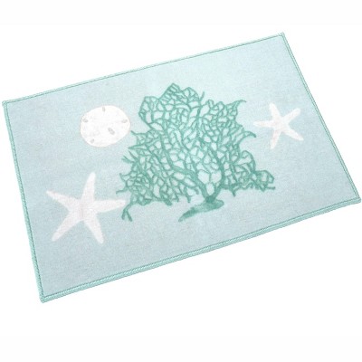 Lakeside Coastal Bathroom Rug with Starfish, Ocean Creatures