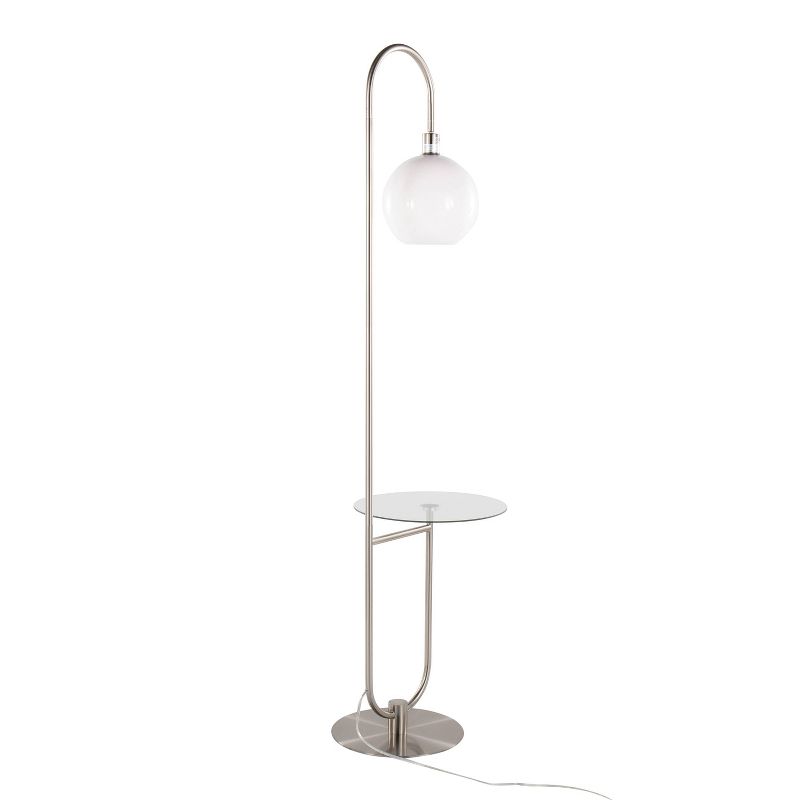 LumiSource Trombone Contemporary/Glam Floor Lamp in Nickel Metal with Clear Glass Shelf, 4 of 12