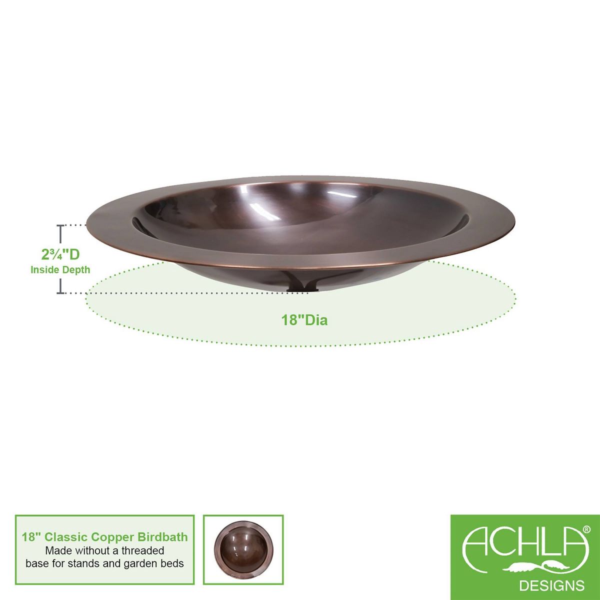 Achla Designs 18" Classic Metal Birdbath - Copper - thumbnail 5