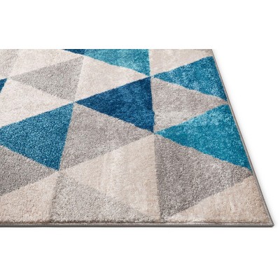Modern Geometric Blue Synthetic 5' x 7' Easy-Care Area Rug