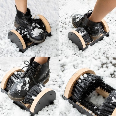 Heavy-Duty Black Metal and Wooden Boot Scraper with Brushes