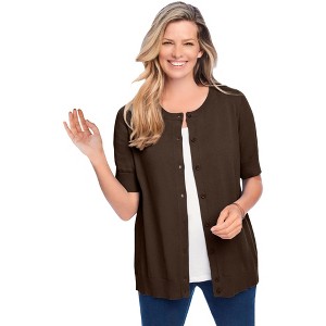 Woman Within Plus Size Perfect Elbow-Length Sleeve Cardigan - 1 of 4