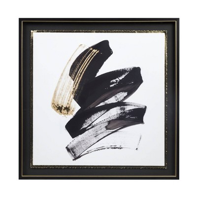Abstract Talon Framed Glass and Single Matted Foiled Deckle Edge Wall Art Black - Madison Park: Screen Print, Vertical Orientation, D Ring Mount
