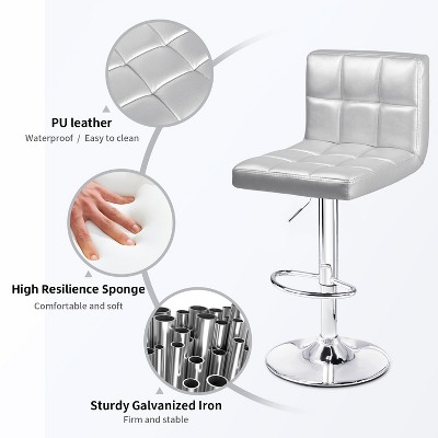 Silver Faux Leather Adjustable Swivel Barstools Set of 2