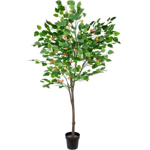 Northlight 6.5' Green and Red Potted Artificial Apple Tree with Two Tone Green Leaves - 1 of 4