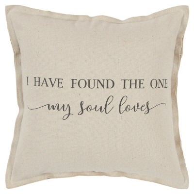 Oversized 'My Soul Loves' Quote Poly Filled Square Throw Pillow Neutral - Rizzy Home: Cotton Canvas, Indoor Decor, Zipper Closure