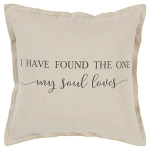 Oversized 'My Soul Loves' Quote Poly Filled Square Throw Pillow Neutral - Rizzy Home: Cotton Canvas, Indoor Decor, Zipper Closure - 1 of 4