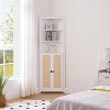 Rattan Corner Cabinet with 2 Doors and 3 Open Shelves, Corner Storage Cabinet with Adjustable Shelf - 4 of 4