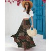 Women's Chiffon Boho Maxi Skirt - High Waist Tiered Pleated Floral A-Line Long Skirt Splice Red Green Floral - 4 of 4