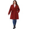 Agnes Orinda Women's Plus Size Lapel Long Sleeve Single Breasted Belted Midi Pea Coat with Pocket - 3 of 4