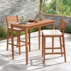 Costway 3 PCS Patio Eucalyptus Wood Bar Set Bar Height Dining Table & 2 Cushioned Chairs - 2 of 4