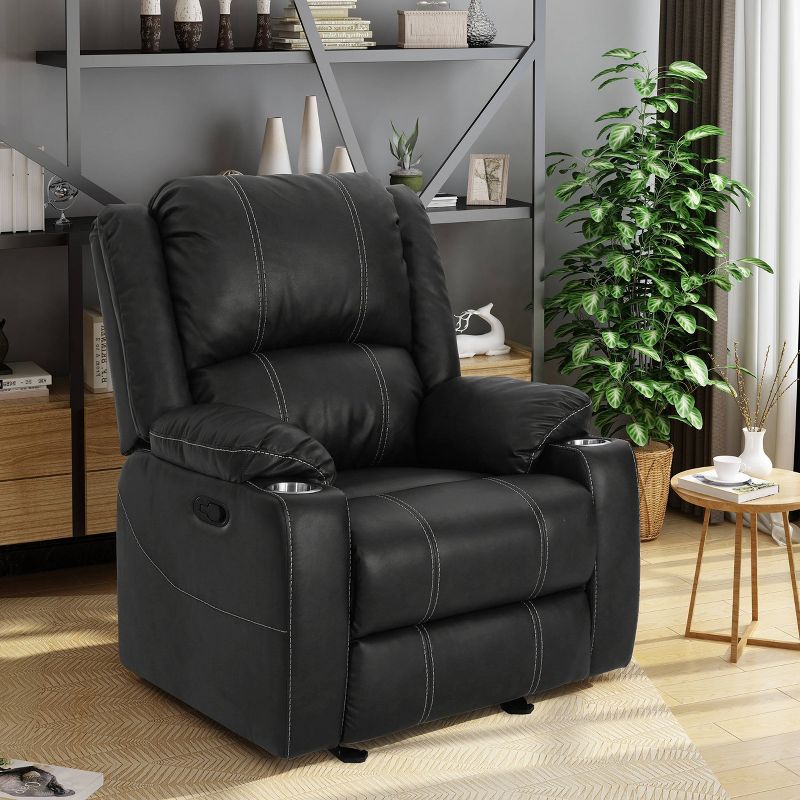 Sarina Traditional Leather Recliner with Steel Cup Holders Black - Christopher Knight Home, 3 of 8