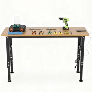 60" Adjustable Work Bench with Power Outlet, 2500 LBS Work Benches with Foot Pads 60" x 20", Workbench for Garage, Workshop - 1 of 4