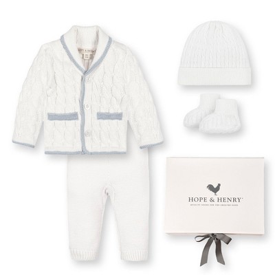 Hope & Henry Baby 5 Piece Organic Sweater Cable Cardigan, Legging, Hat, & Bootie Boxed Gift Set, Infant