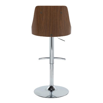 Set of 2 Adjustable Cream Faux Leather Walnut Barstools