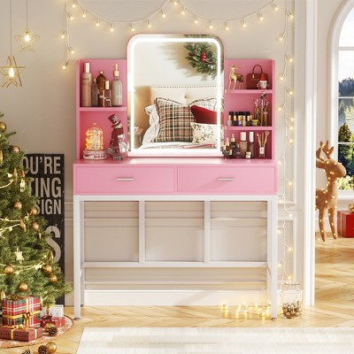 Aheaplus Makeup Vanity with Mirror and Lights, Vanity Table with Drawers