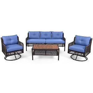 Infurnic Patio Seating Sets, Outdoor Chair with Cushion, Weatherproof Woven Wicker for Garden Balcony Poolside, Blue, 72.1"*27.8"*31.1" - 1 of 4