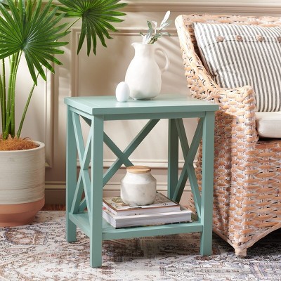 Dusty Green Pine Wood Rectangular End Table