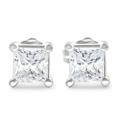 Pompeii3 1 1/4Ct Princess Cut Diamond Studs in 14k White or Yellow Gold Lab Created