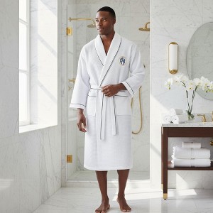 Lotus Linen Premium Waffle Piping Robe for Men - 1 of 4