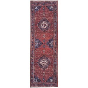 Rawlins Transitional Medallion Red/Blue/Tan Area Rug - 1 of 4