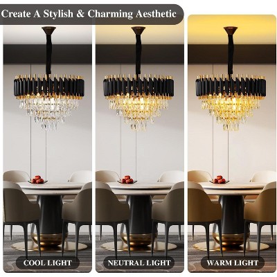 Luxurious 4-Tier Black and Gold Crystal Chandelier with 7 Lights