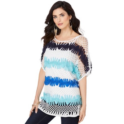 Roaman's Women's Plus Size Multi Crochet Pullover