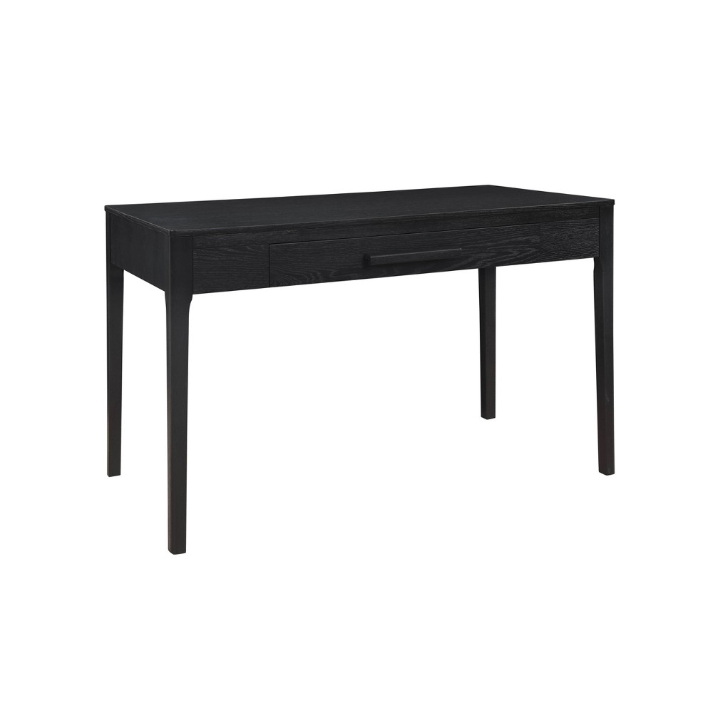 Photos - Office Desk Linon 48" Wiley Solid Wood Mid-Century Modern Single Drawer Writing Desk Black: Rubberwood Veneer, Metal Hardware, 50lb Capa 