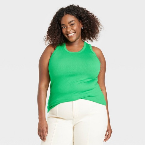 Women's Slim Fit Ribbed High Neck Tank - A New Day™ Green 3x : Target