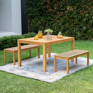 Cambridge Casual 3pc Paxton Teak Wood Outdoor Patio Picnic Dining Set with Honey Wicker Brown - 1 of 4