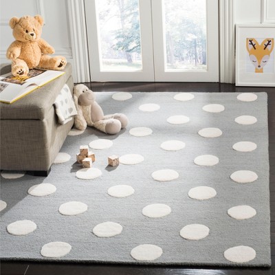 Grey and Ivory Polka Dot Wool Kids Area Rug, 4' x 6'
