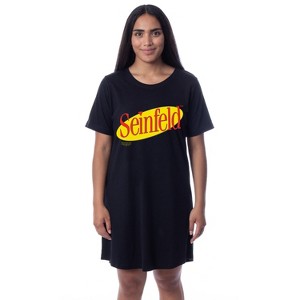 Seinfeld Womens' TV Show Logo  Nightgown Sleep Pajama Shirt Black - 1 of 3