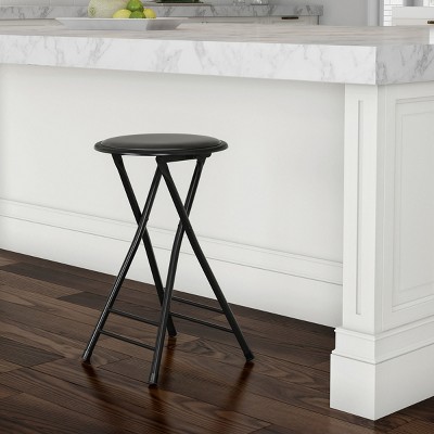 Hastings Home 24" Round Folding Stool With Padded Seat - Black